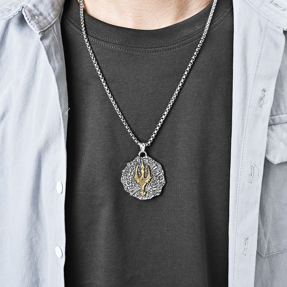 Planderful Personalized Viking Thor Trident Pendant Necklace Stainless Steel For Men Vintage Nordic Design