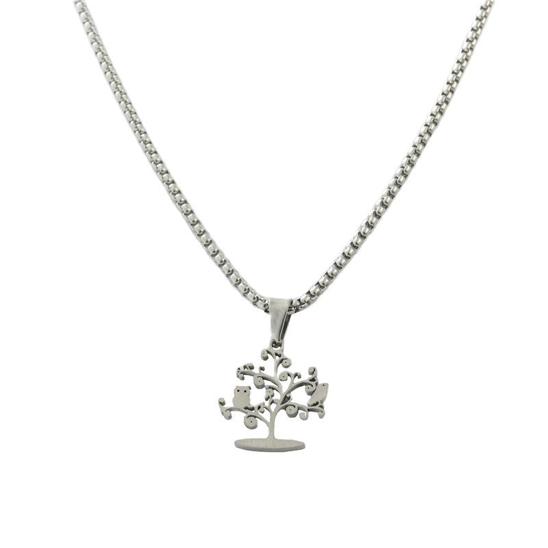 Titanium Steel Multi-Color Tree of Life Pendant Necklace for Men - Retro Trendy Design