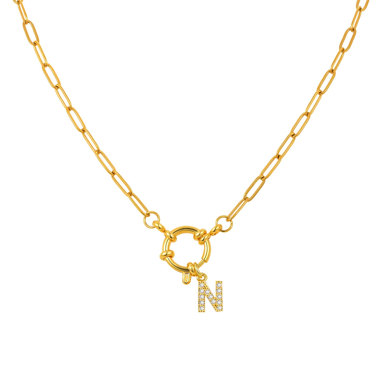 Name Letter Stainless Steel Small Square Chain Bubble Buckle Copper 26 Letter Necklace