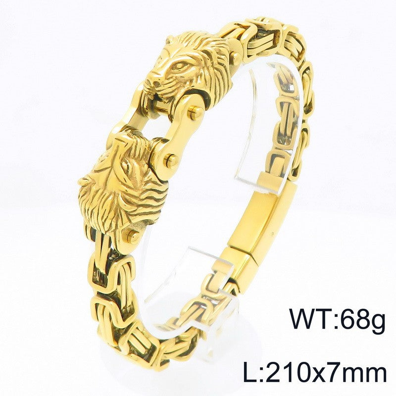 Oxidized Lion Head Emperor Chain Titanium Steel Men's Bracelet