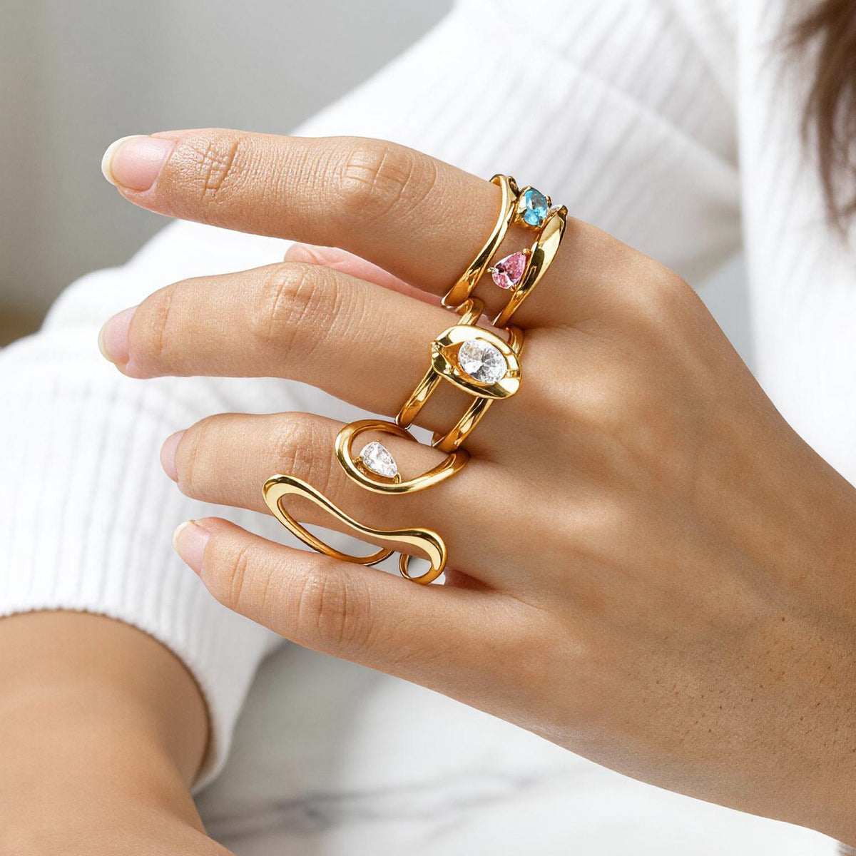 Version Of Design Blogger With Stainless Steel Double Zircon Open Ring