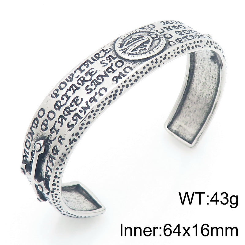 Angel Cross Bracelet – Antique Pentagram Virgin Mary Titanium Steel Men's Opening Bracelet