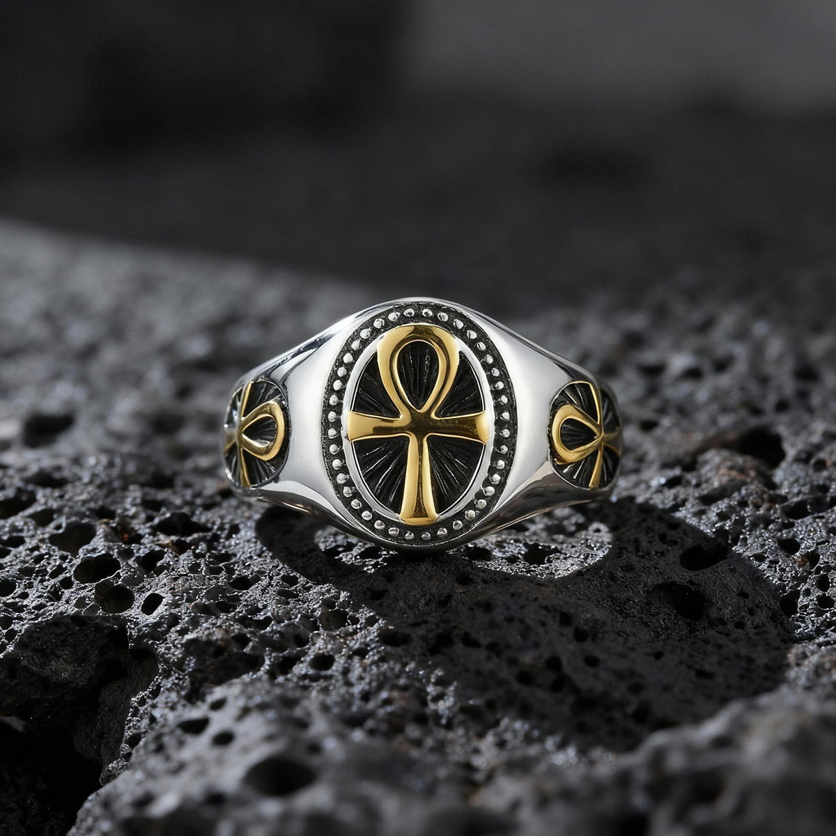 Stainless Steel Anka Cross Ring Steel Gold Men's