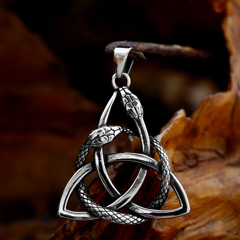 Retro Viking Celtic Knot Pendant in Titanium Steel with Personalized Zodiac Snake Design for Men