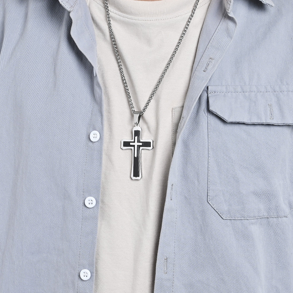 Three-Layer Titanium Steel Cross Pendant Necklace for Men