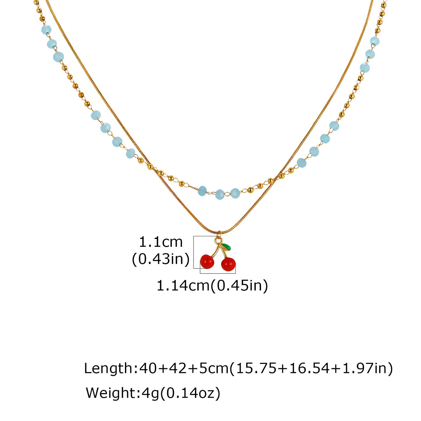Stainless Steel Beaded Sugar Cube Necklace Light Blue Bead Chain Cherry Sweet Necklace