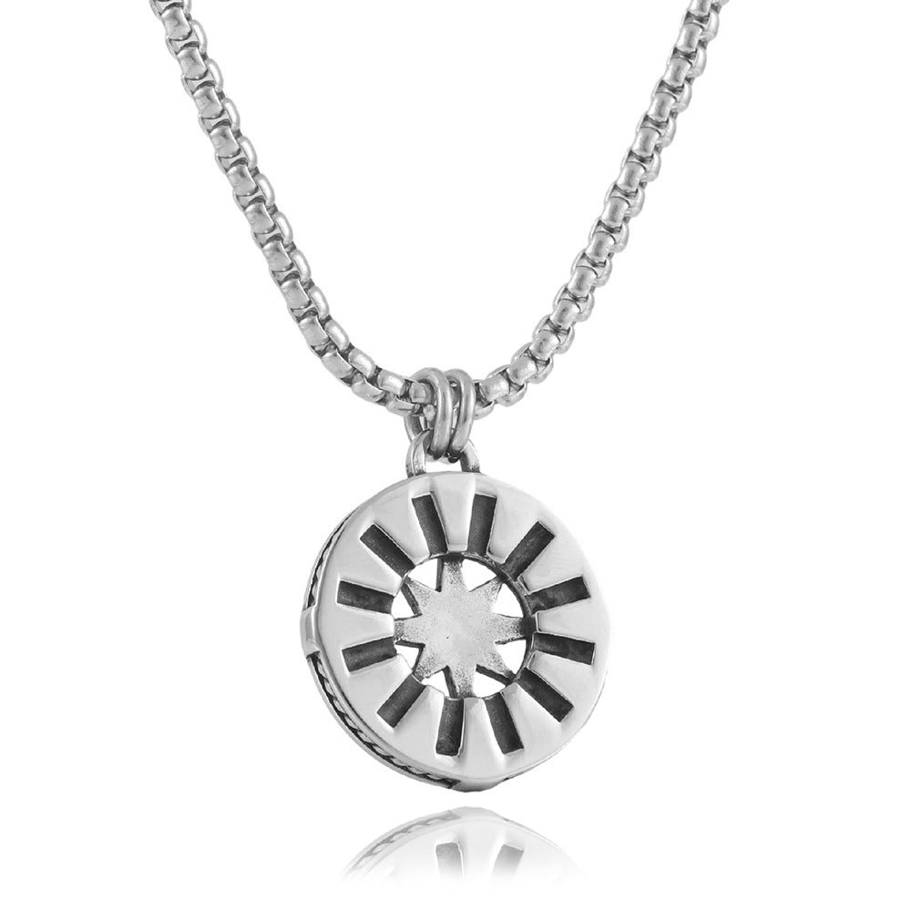 European And American Stainless Steel Compass Pendant Necklace