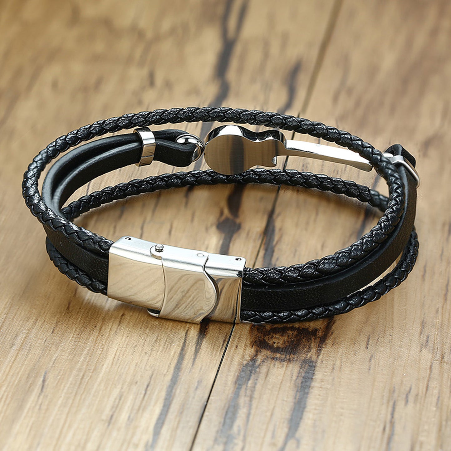 Stainless Steel Leather Bracelet For Men Music Lover Gift