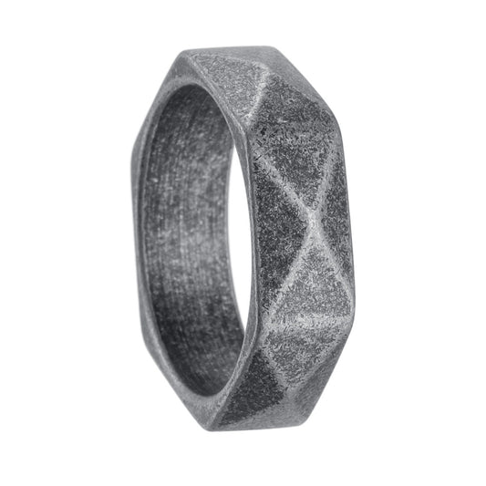 Planderful Titanium Steel Ring Unisex Hipster Rhombus Design With Mechanical Cut Surface Ancient Silver Finish