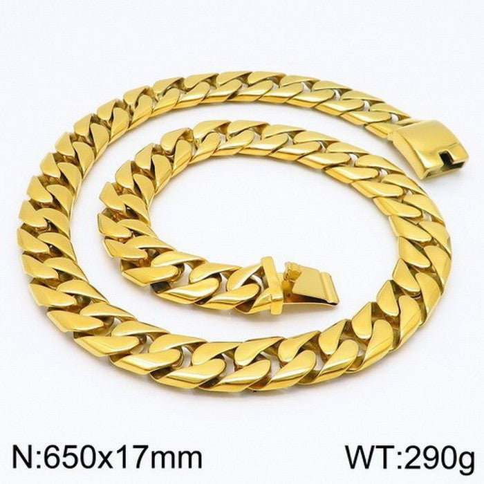 Stainless Steel Men's Cuban Chain Necklace, Titanium Steel Electroplated 18k Gold Thick Chain