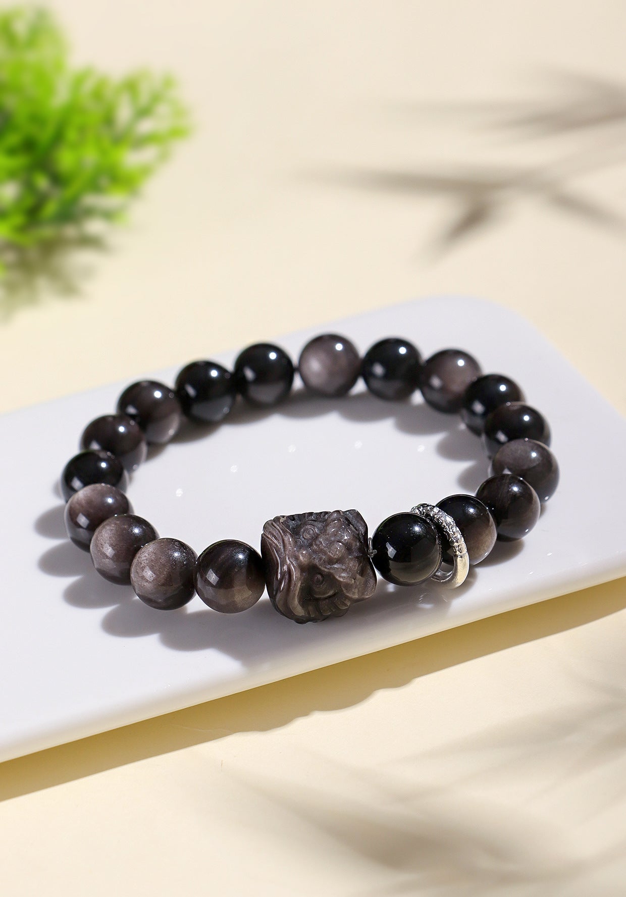 Planderful Fortune's Favor Bracelet – Elegant Crystal and Silver Obsidian Design