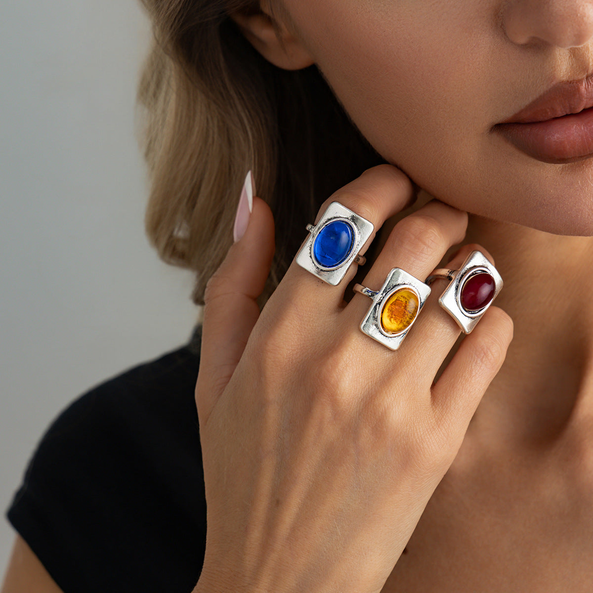 Planderful Vienna Verve Personalized Geometric Ring With Opening Colorful Faceted Zircon For Fashion Forward Women
