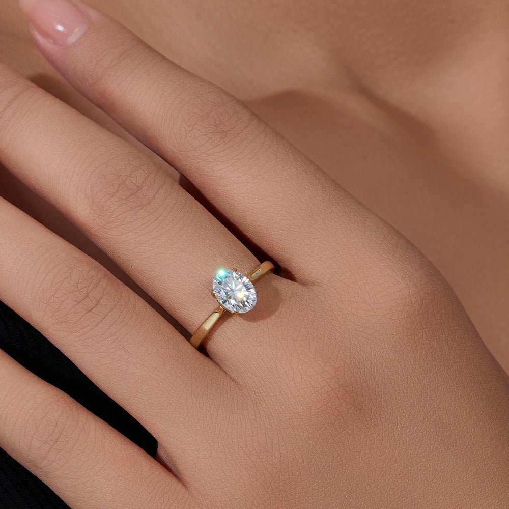 S925 Sterling Silver Oval Zircon Ring High-Sense Simulation Diamond Wedding Ring Hand Jewelry