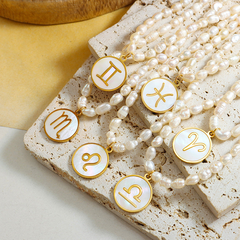 Stellar Charm Pearl Necklace with Titanium Steel Pendant