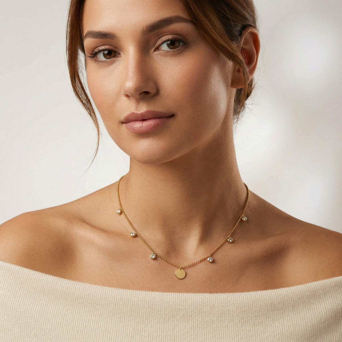 Stainless Steel Zircon Disc Bead Chain – Women's Neck Chain Necklace