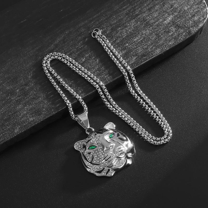 Planderful Titanium Gold Plated Hip Hop Jewelry Tiger Head Pendant Necklace For Modern Men