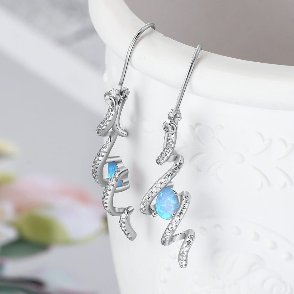 Planderful Jewelry Blue Opal Drop Earrings In Sterling Silver With Zircon Accent For Timeless Glam
