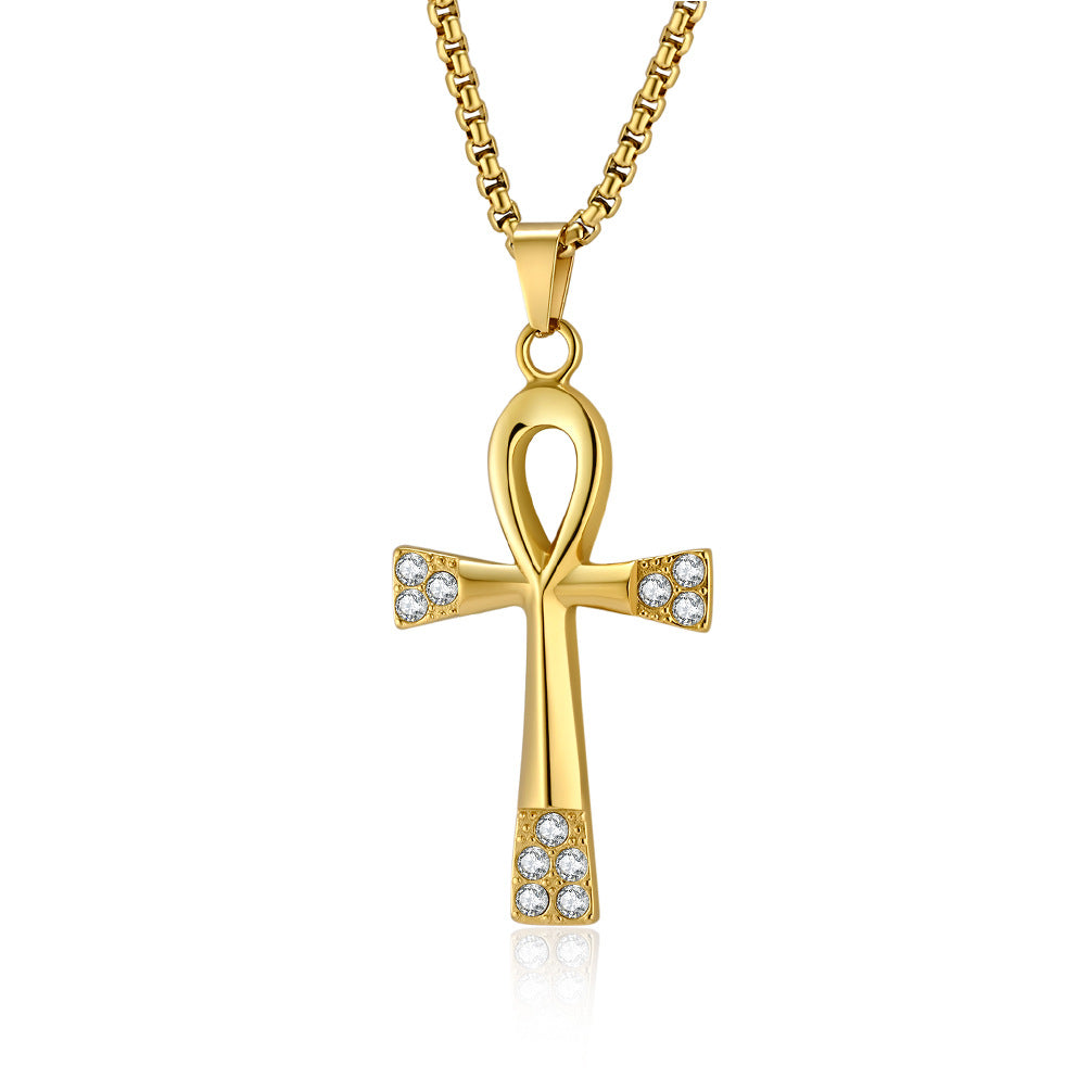 Planderful Ancient Egyptian Anka Cross Necklace Titanium Steel For Men Niche Design Pendant