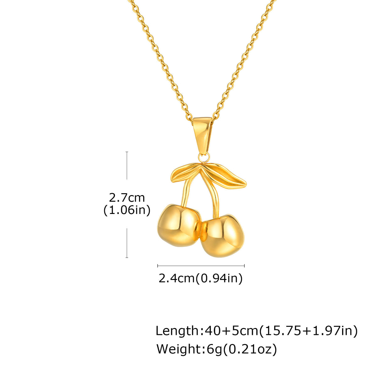 Stainless Steel Cherry Necklace Pendant Gold Wind Women's