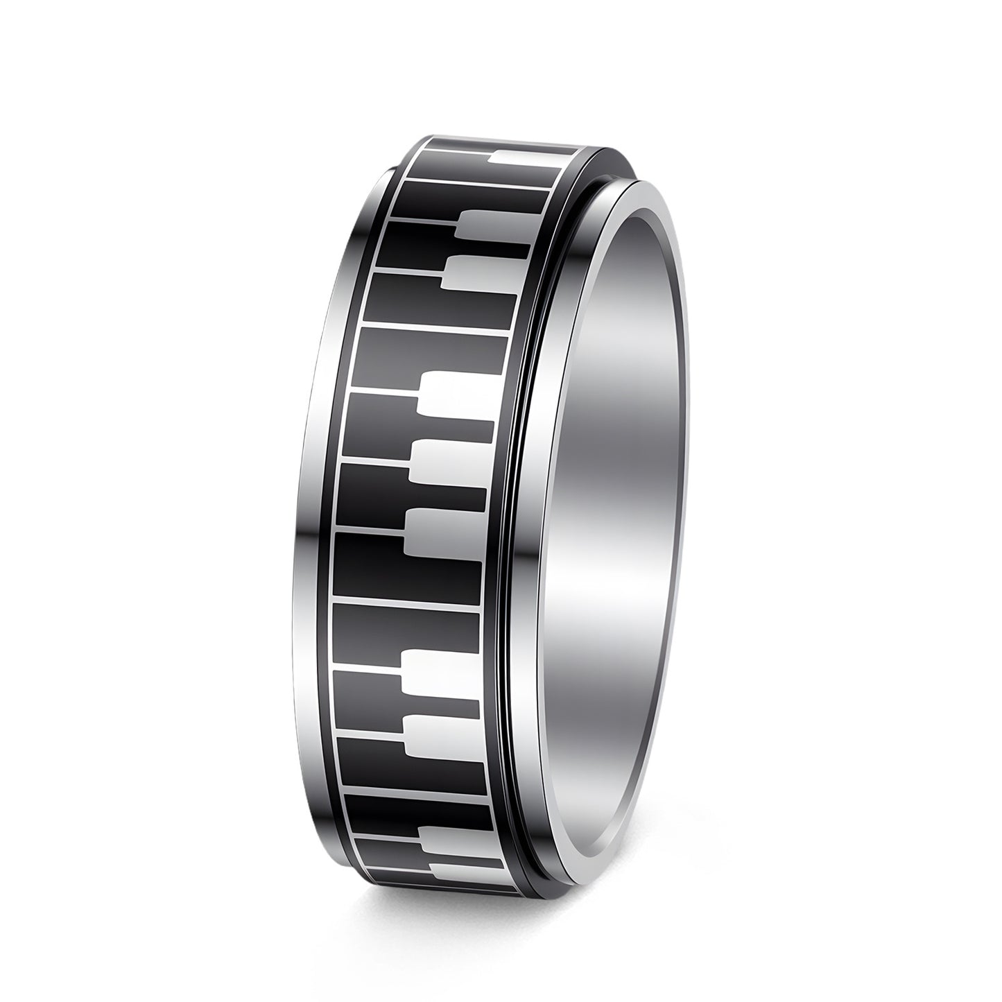 Planderful Everyday Genie Rotating Decompression Ring Titanium Steel Piano Key Pattern For Men Unisex