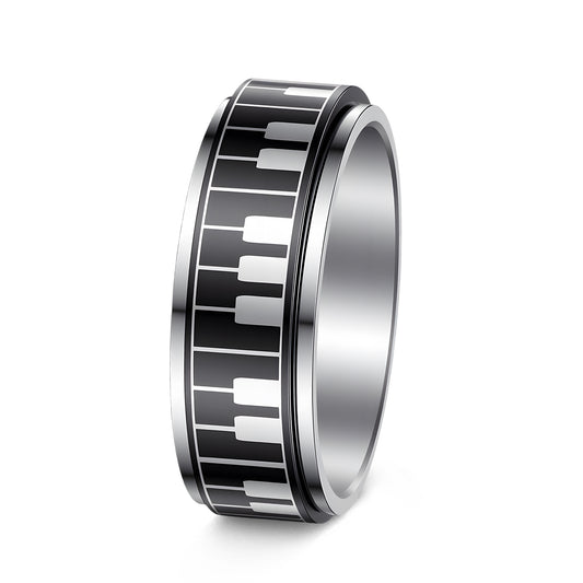Planderful Everyday Genie Rotating Decompression Ring Titanium Steel Piano Key Pattern For Men Unisex