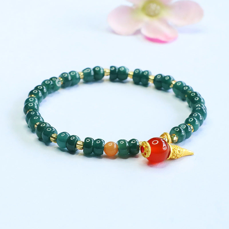Blue Water Jadeite Gourd & Abacus Bead Beaded Bracelet