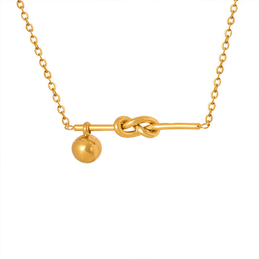Golden Geometric Knot Pendant Necklace - Titanium Steel Jewelry for Women