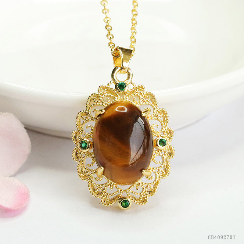 Yellow Tiger Eye Openwork Weave Pendant — No Chain