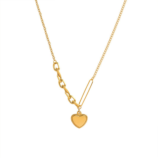 Luxury 18K Gold Plated Heart Necklace with Titanium Chain - Hip-Hop Style