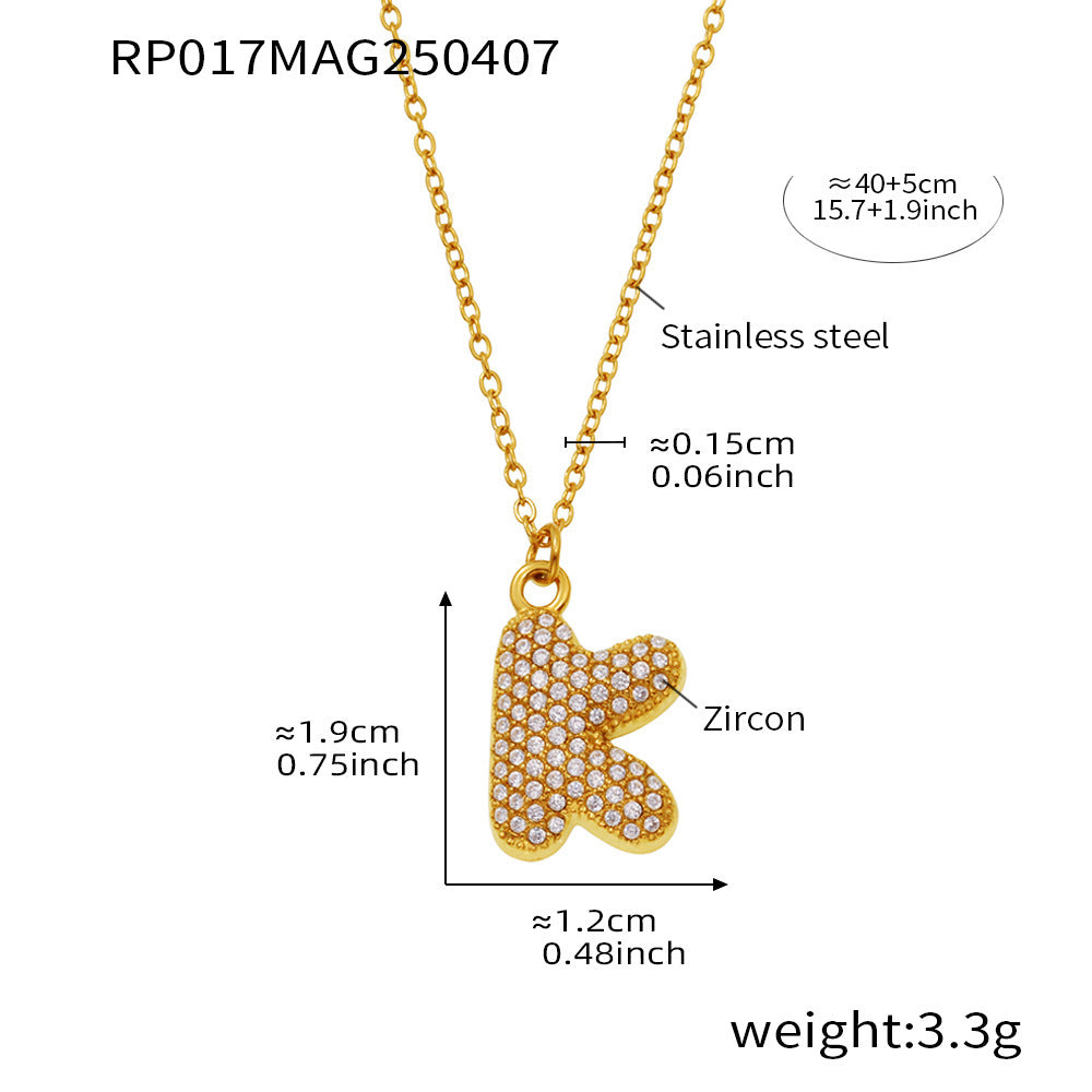 Planderful 26 Letter Zircon Necklace Gold Plated Hip Hop