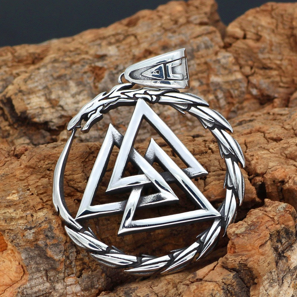 1. Planderful Titanium Steel Pendant Necklace Viking Triceratops Dragon Pattern for Men