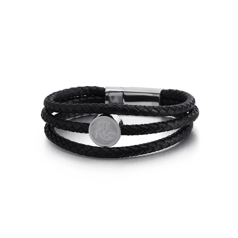 Planderful Men Leather Bracelet Woven Multi Layer Premium
