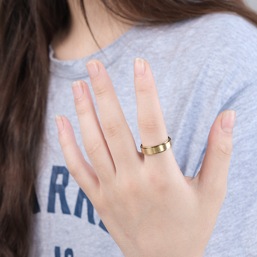 Planderful Rainbow Titanium Steel Ring For Couples Rotating Matte Sand Surface Stainless Steel Band Unisex