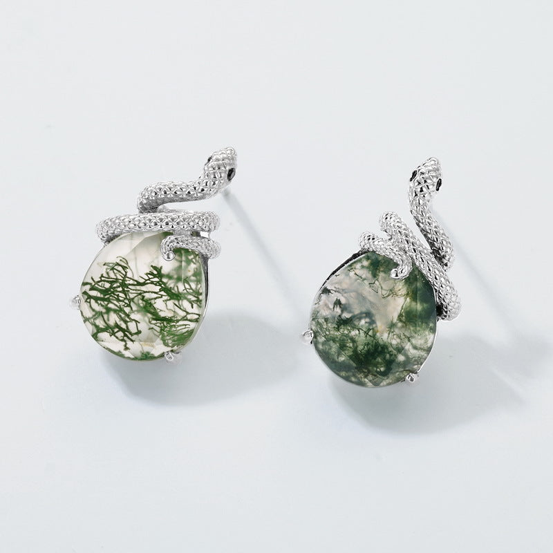Planderful Winding Snake Earrings – Elegant Sterling Silver with Aquatic Agate