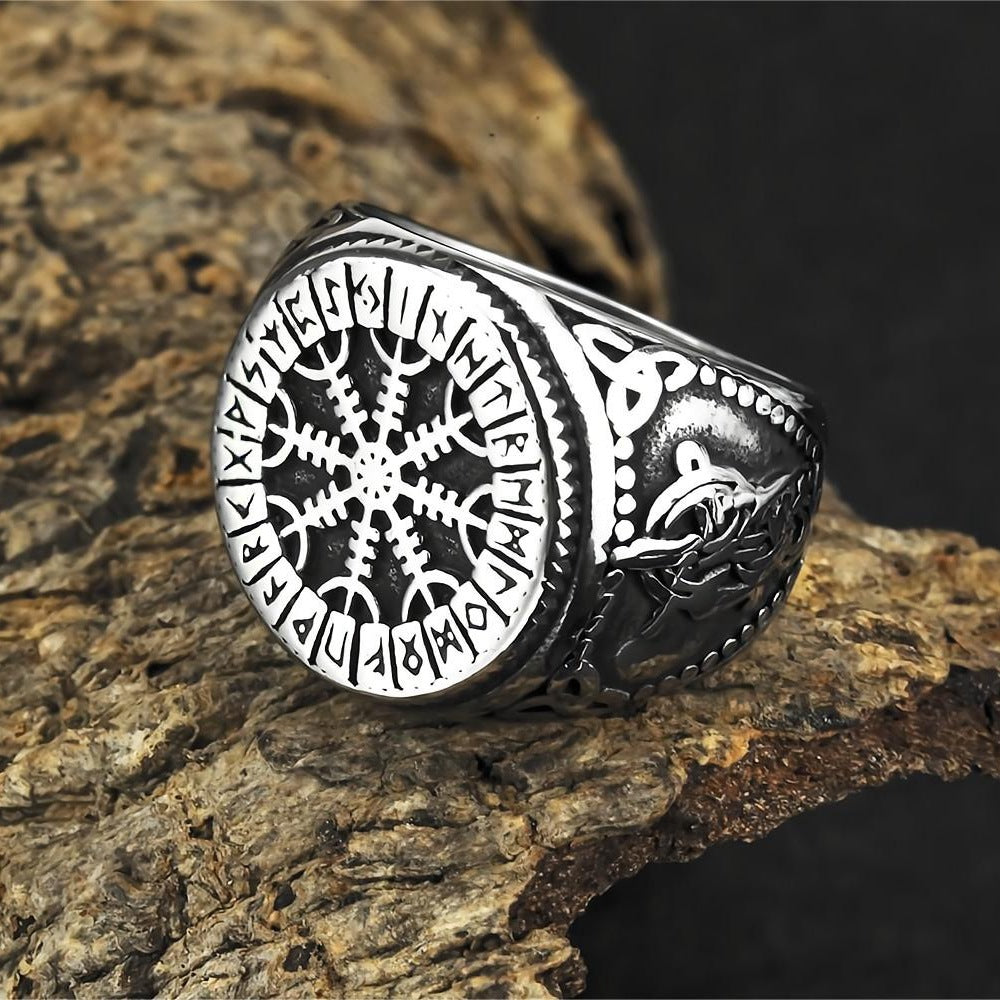 European And American Jewelry Wholesale Men's Titanium Steel Ring Viking Snowflake Compass Rune Stainless Steel Ring