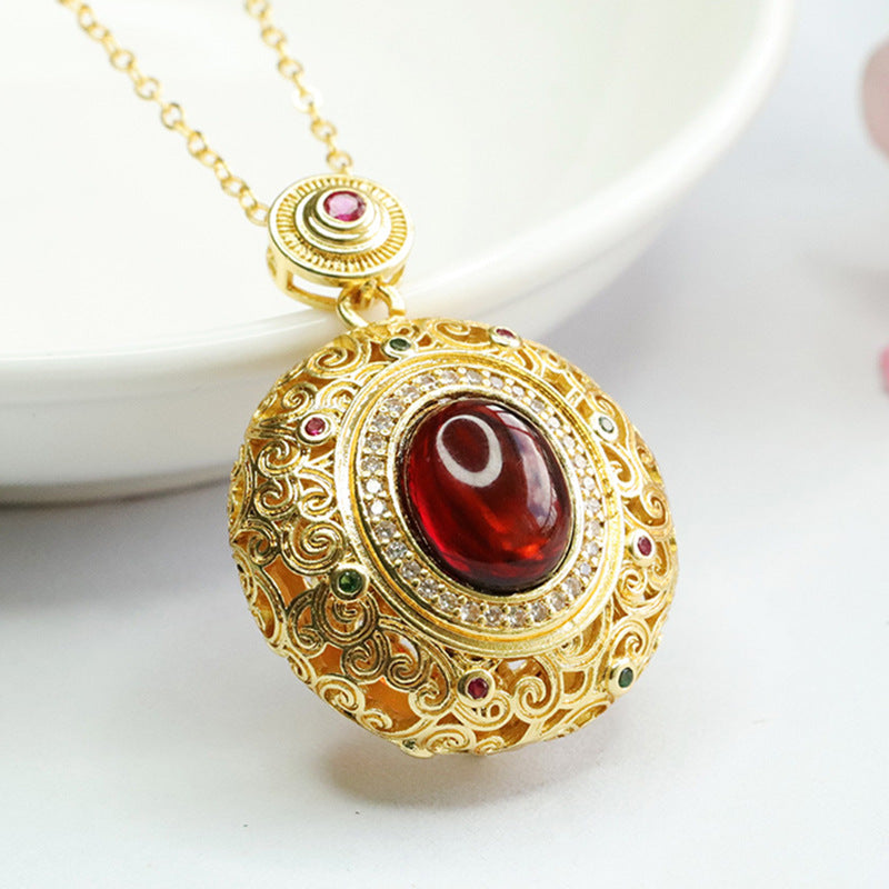 Oval Blood Amber Sachet Necklace With Sterling Silver Honey Amber Pendant