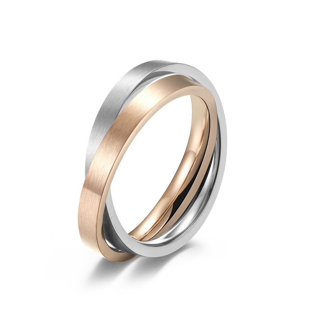 Brushed Matte Stainless Steel Double Ring Pendant Dual-Purpose Unisex