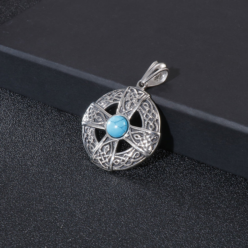 Turquoise Cross Flower Titanium Steel Men's Pendant - Vintage Style Accessory