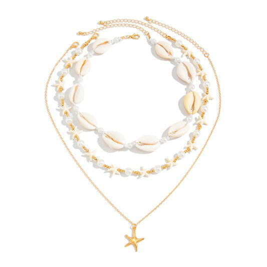 Ocean Wind Starfish Pendant Pearl Necklace Holiday Wind Shell Handmade Beaded Neck