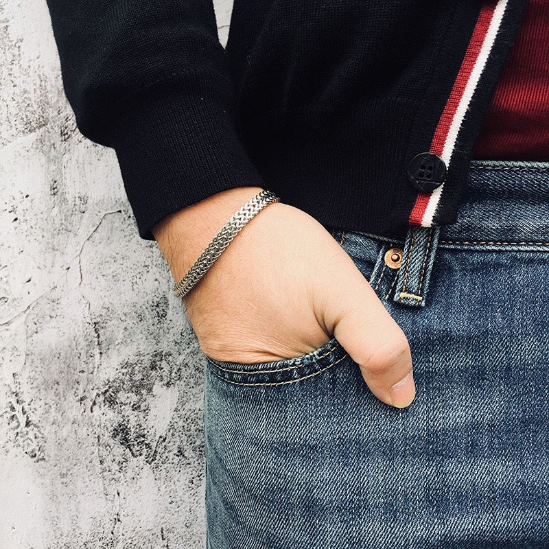 Planderful Titanium Steel Roman Chain Bracelet For Men Durable Versatile Retro Fashion Jewelry