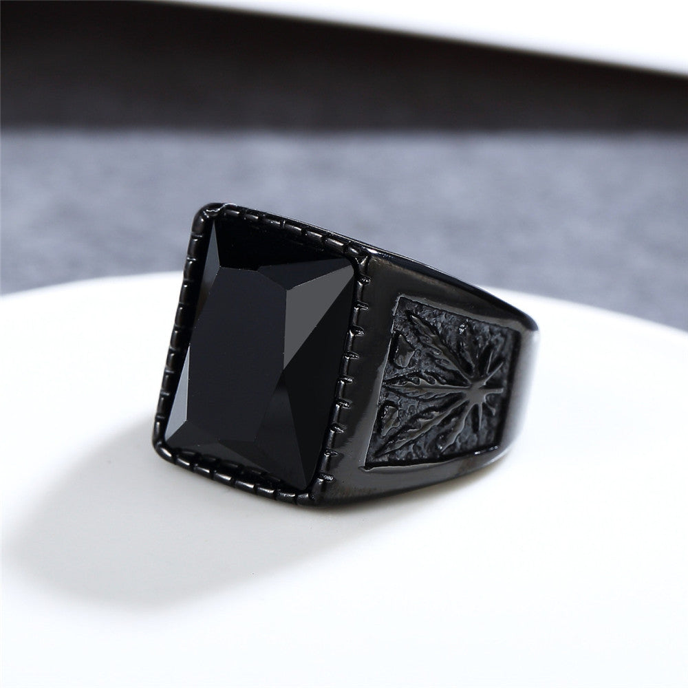 Planderful Personalized Retro Maple Zircon Titanium Steel Ring Unisex Durable Statement