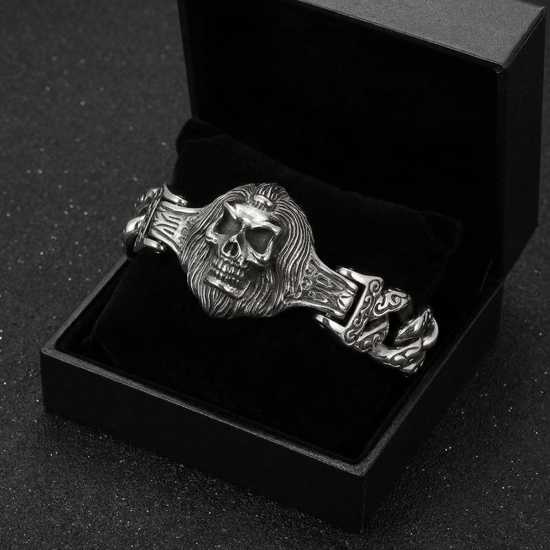 Antique Skull Wolf Head Flower Men's Titanium Steel Bracelet