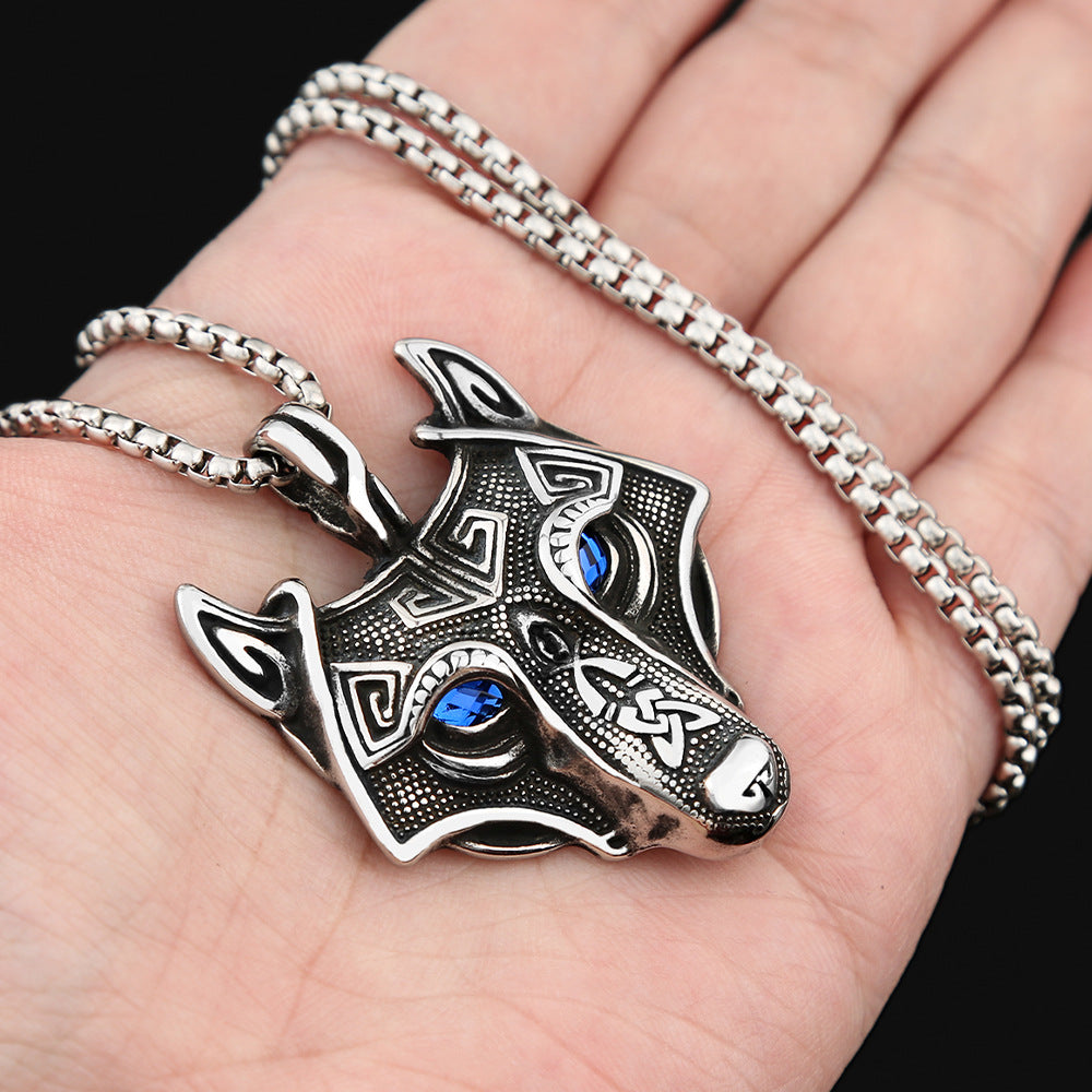 Foreign Trade Explosion Eye Stainless Steel Necklace Celtic Viking Wolf Head Pendant Jewelry for Men