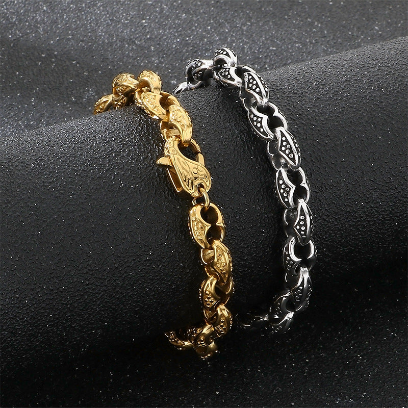 Punk Style Pig Nose Chain – Smeared Dotted Coffee Bean Chain Stainless Steel Men's Bracelet