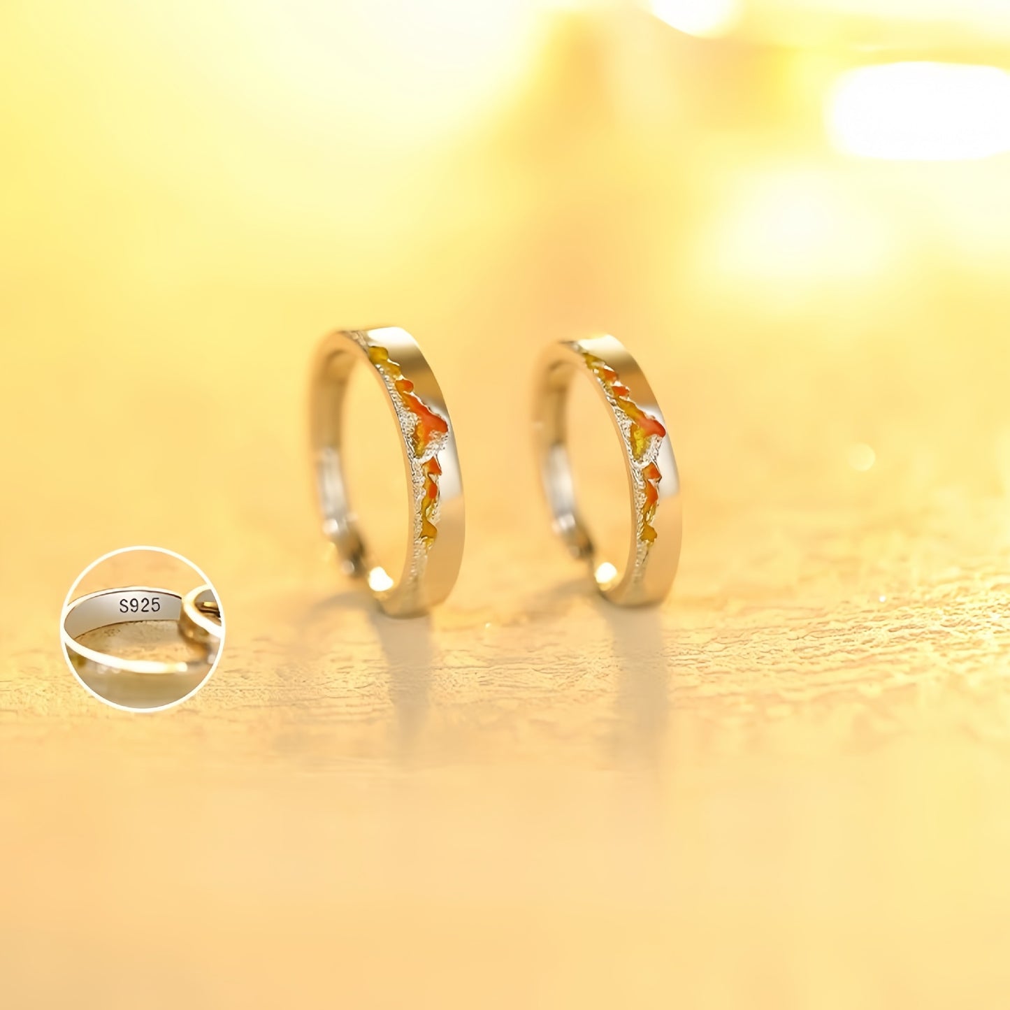 Planderful Sterling Silver Ring 925 Golden Mountain Shining Design Adjustable For Girlfriend Gift