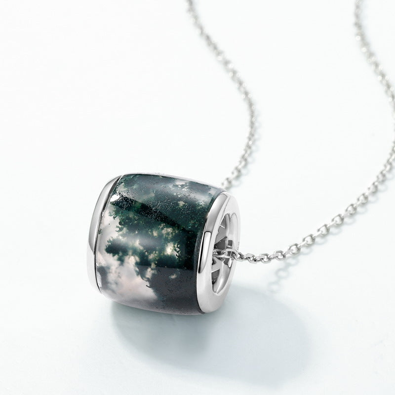 S925 Sterling Silver Moss Agate Pendant Necklace