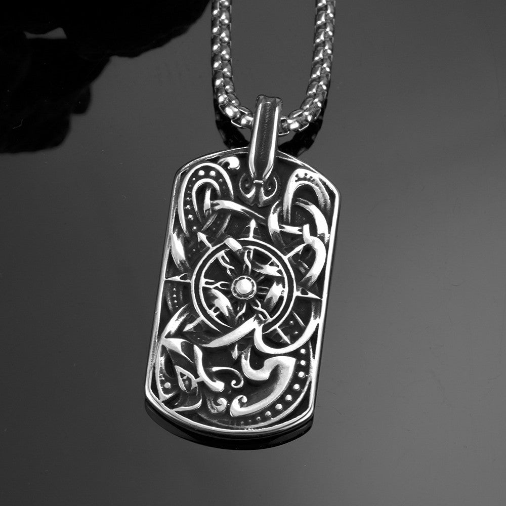Planderful Viking Compass Pendant For Men Stainless Steel Retro Military Necklace