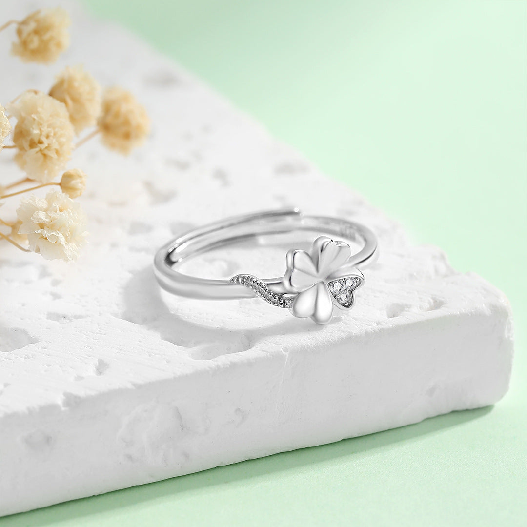 Planderful Four Leaf Clover Ring Sterling Silver S925 Light Luxury Gift For Girlfriend