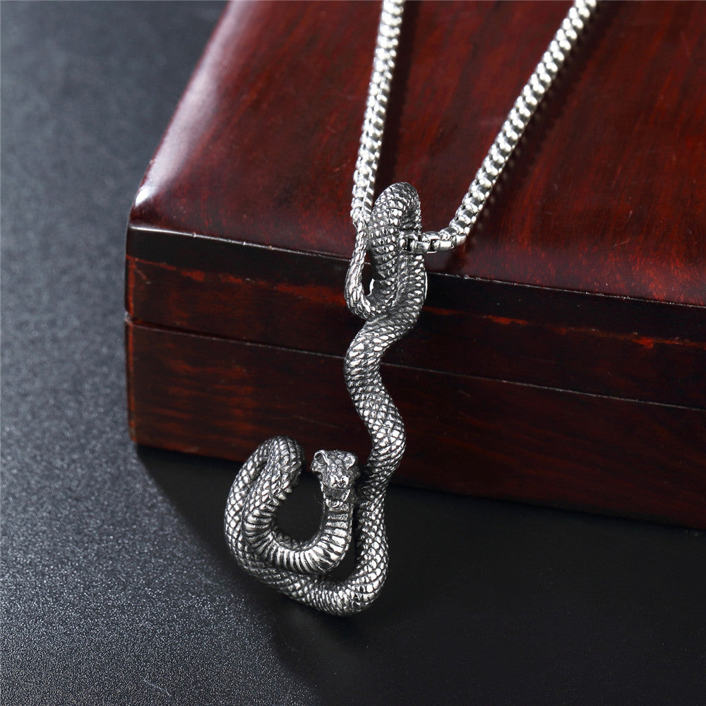 Planderful Snake Pendant Titanium Steel Unisex Retro European American Style Protection Statement For Men
