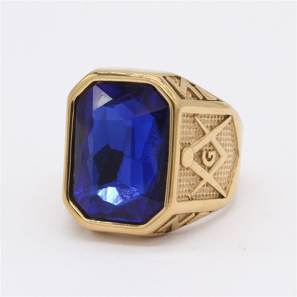 Planderful Zircon Titanium Steel Ring Unisex Vintage Masonic Style For Men Size 8-12